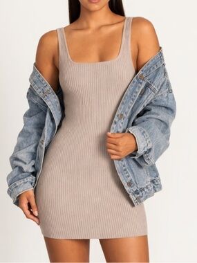 Altar’d State Ribbed Bodycon Mini Dress Size L Light Brown